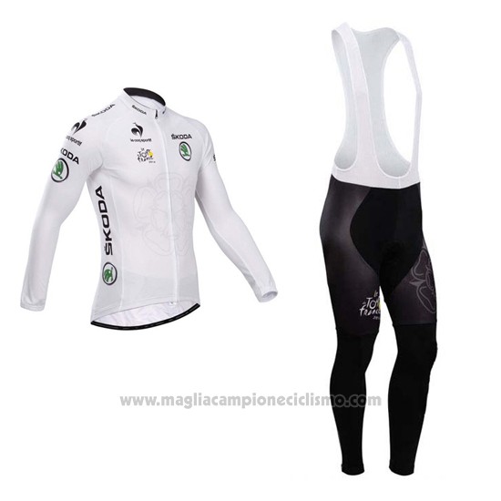 2014 Abbigliamento Ciclismo Tour de France Bianco Manica Lunga e Salopette